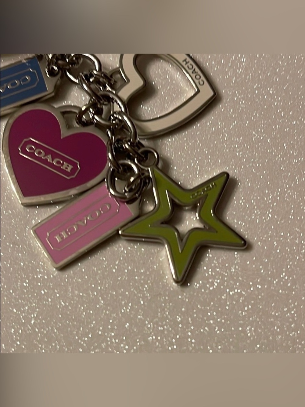 Coach Heart & Star Charm Keychain - Pink, Purple, Lime